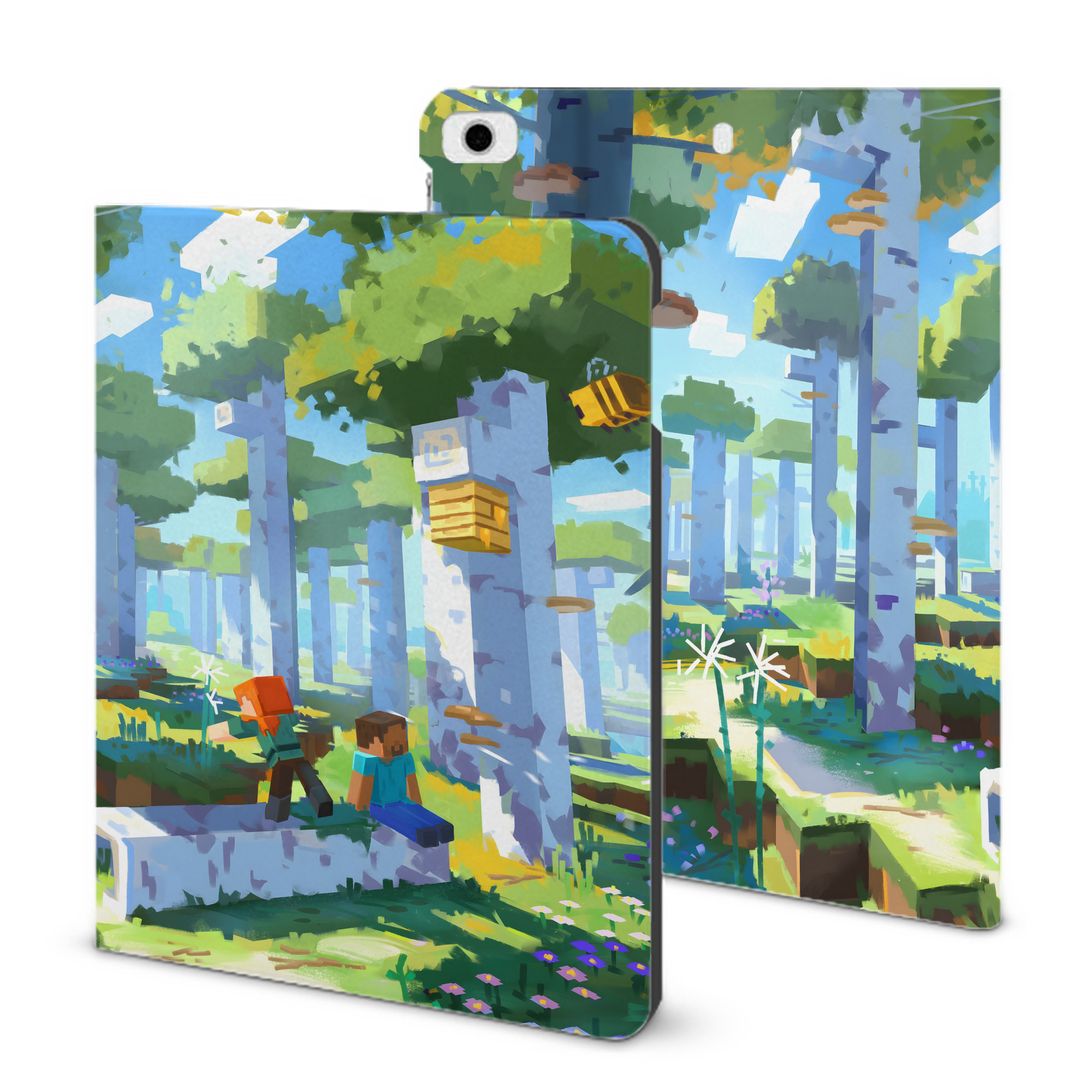 （画像用） マインクラフト ブロックの世界 Minecraft MC Block world IPad ケース ブック型 PUレザー TPU 耐衝撃 軽量 薄型 ペン収納なし 全面保護 IPad 各モデル対応